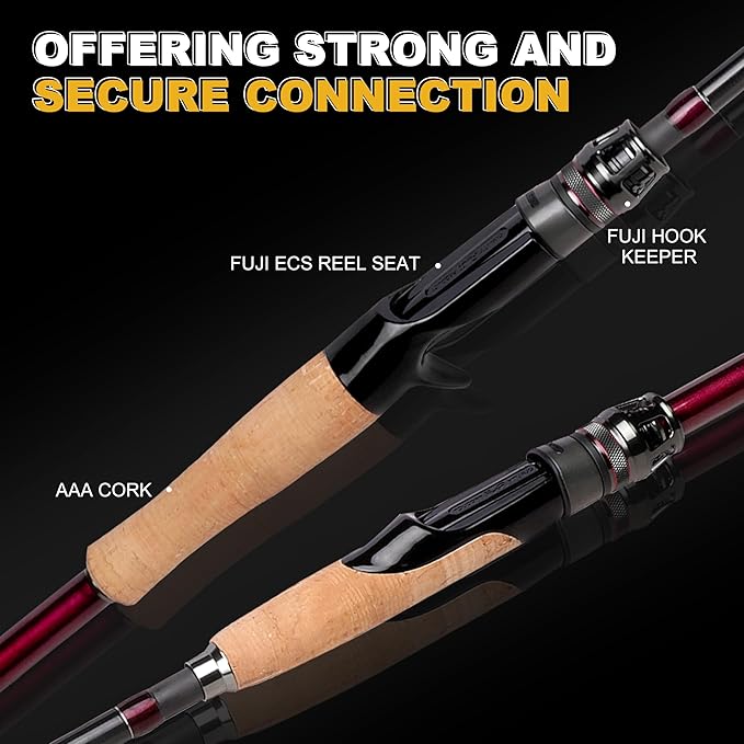 TRUSCEND CrazBass Travel Fishing Rod, FUJI K Guide and Reel Seat, TORAY 30/40T Carbon Fiber, Innovative Put-in Connection Technique, Casting/Spinning HP Fishing Pole with Premium Case, AAA Cork Handle