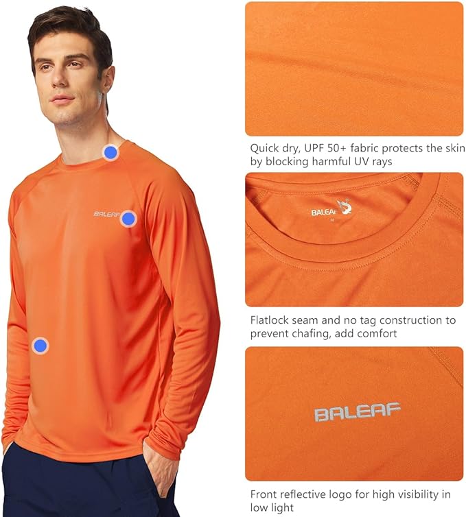 baleaf Men's Sun Protection Shirts UV SPF UPF 50+ Long Sleeve Rash Guard Fishing Running Quick Dry Lightweight