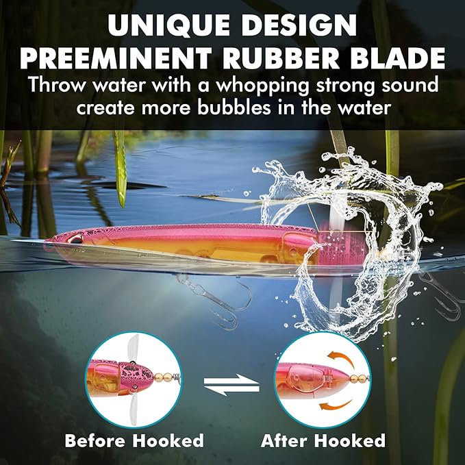 TRUSCEND PoPobait with BKK Hooks, Top Water Plopper Fishing Lures for Bass Walleye Pike Catfish Musky Perch, Floating Lure for Freshwater or Saltwater, Amazing Teasers Fishing Gifts for Family Fishing