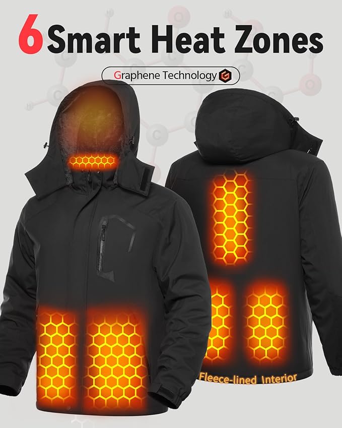 Wulcea Graphene Heated Jacket for Men Fur Lined with Large Capacity Battery Pack