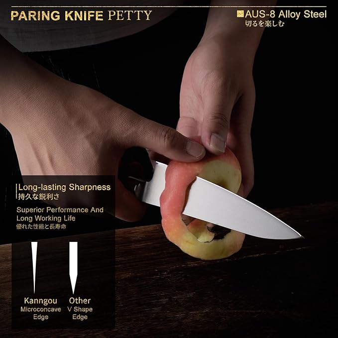 5 Inch Petty Paring Knife, AUS-8 Steel Japanese Kitchen Utility Knife with Full-Tang Pakkawood Handle and Premium Gift Box (Classic Series)