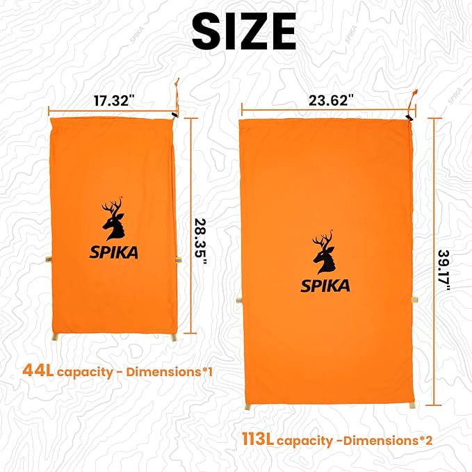 SPIKA Game Meat Bags for Hunting, 3-in-1 2*Large and 1*Small Drover Meat Packs, Orange Reusable Game Bags with Reflective Tabs for Deer, Turkey, Duck Hunting