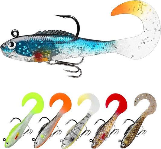 TRUSCEND Pre-rigged Fishing Jig Lures for Freshwater and Saltwater, Innovative Super Durable TPE Bass Lures, Lifelike Shrimp Crayfish Swimbait, Weedless Lure for Crappie Trout Walleye, Keep Separately