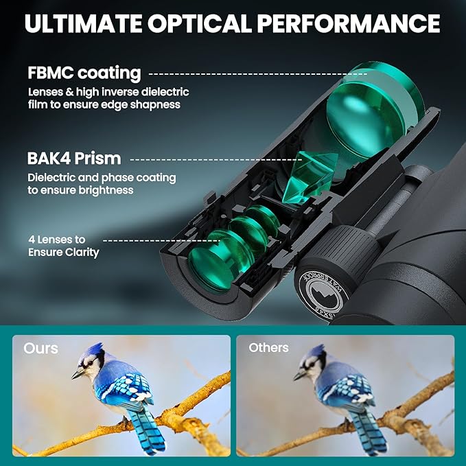 15X45 Professional HD Binoculars for Adults High Powered with Phone Adapter, IPX7 Waterproof Binoculars with Large Eyepiece for Huting Bird Watching Hiking Hunting Cruise Ship