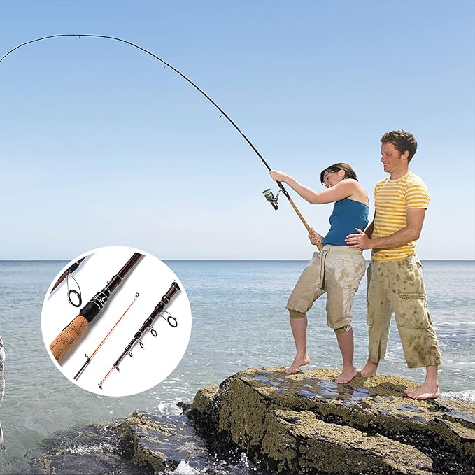 EOW XPEDITE Portable Telescopic Fishing Rods, Spinning & Casting, 24T Carbon Blanks & Solid Carbon Tip, Cork Handle, Travel Rod, Short Collapsible Rods