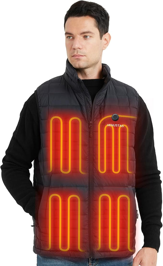 Venustas Men's Heated Down Vest with Battery Pack 7.4V Included, 90% Duck Down Lightweight Electric Vest for Hiking Hunting