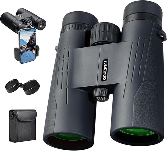 12x42 HD Binoculars for Adults High Powered Binoculars with Upgraded Phone Adapter Waterproof Compact Binocular with Low Light Night Vision for Bird Watching Hunting Outdoor Sports Concerts Black