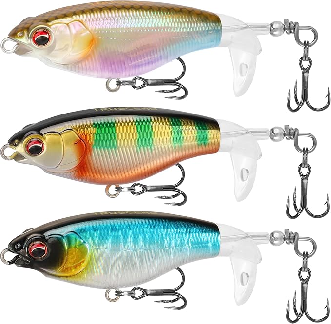 TRUSCEND PoPobait with BKK Hooks, Top Water Plopper Fishing Lures for Bass Walleye Pike Catfish Musky Perch, Floating Lure for Freshwater or Saltwater, Amazing Teasers Fishing Gifts for Family Fishing