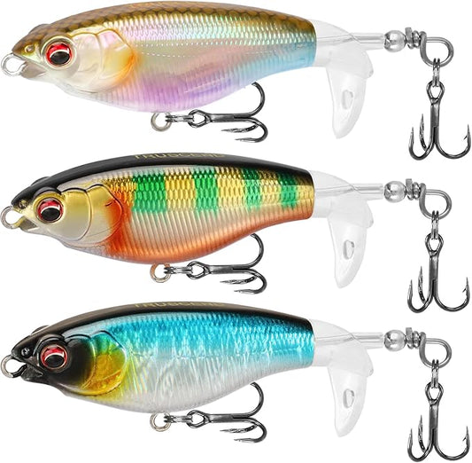 TRUSCEND PoPobait with BKK Hooks, Top Water Plopper Fishing Lures for Bass Walleye Pike Catfish Musky Perch, Floating Lure for Freshwater or Saltwater, Amazing Teasers Fishing Gifts for Family Fishing