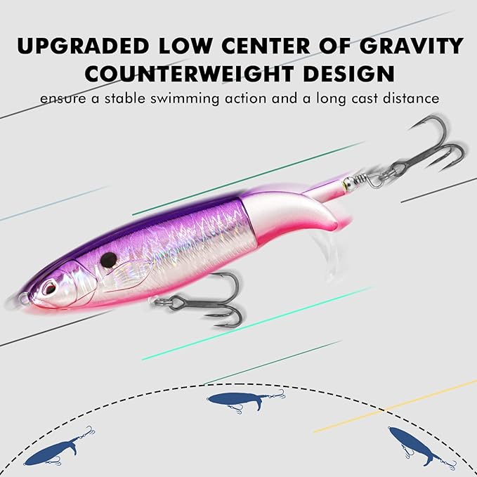 TRUSCEND PoPobait with BKK Hooks, Top Water Plopper Fishing Lures for Bass Walleye Pike Catfish Musky Perch, Floating Lure for Freshwater or Saltwater, Amazing Teasers Fishing Gifts for Family Fishing