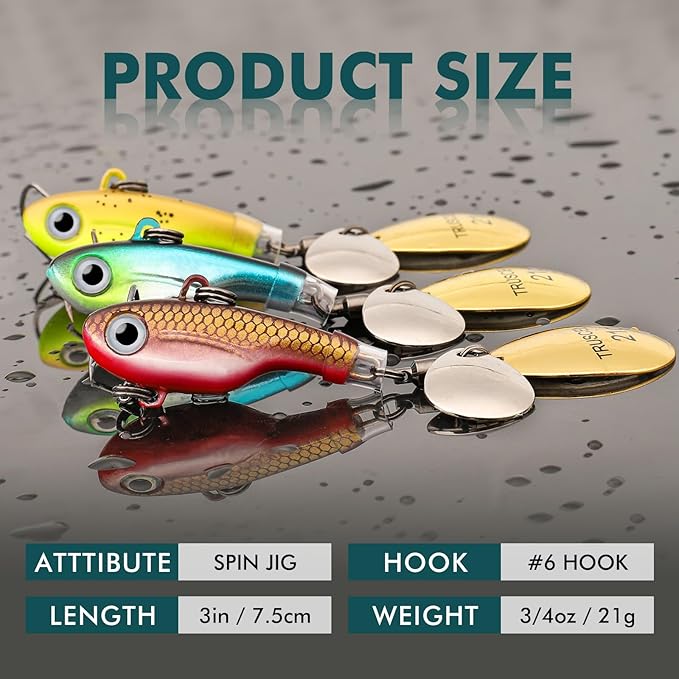 TRUSCEND Swimming or Jigging Fishing Spinners with Two-Way Spinning Spoons System, Rooster Tail Fishing Lures with Flash Copper Body & Blade, Freshwater and Saltwater Blade Bait for Bass Walleye Trout