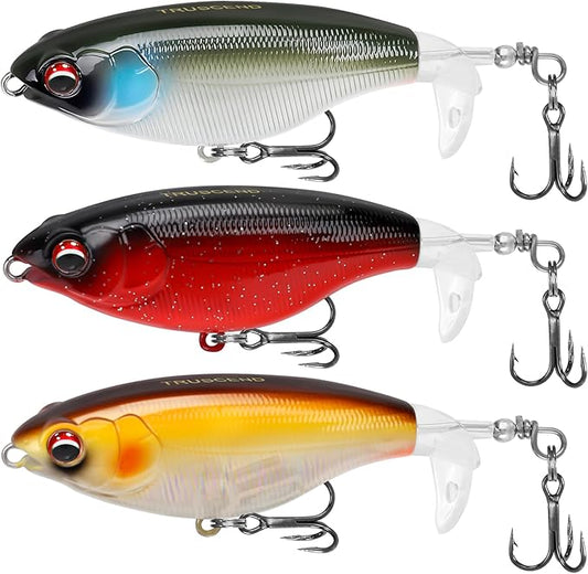 TRUSCEND PoPobait with BKK Hooks, Top Water Plopper Fishing Lures for Bass Walleye Pike Catfish Musky Perch, Floating Lure for Freshwater or Saltwater, Amazing Teasers Fishing Gifts for Family Fishing