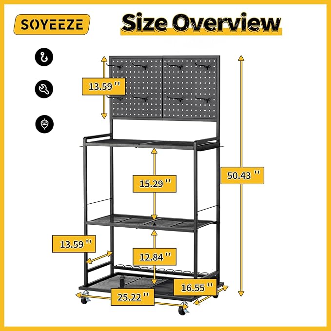 SOYEEZE Fishing Rod Holders for Garage,Fishing Pole Holder/Rack of Adjustable with Pegboard and Hooks, a Tackle Box,Lines,Lure Fishing Organizer, Stores Fishing Gear, up to 12 Rods,Fishing Gift