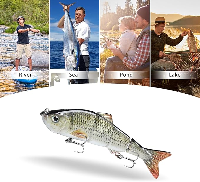 TRUSCEND Easy Catch Swimmax, Magic Noisy Turbulent Wiggling and Vibrating Actions for More Bites, Segmented Swimbait Jointed by Dyneema Strongest Fiber, Lifelike Fishing Lures for Relax Family Fishing