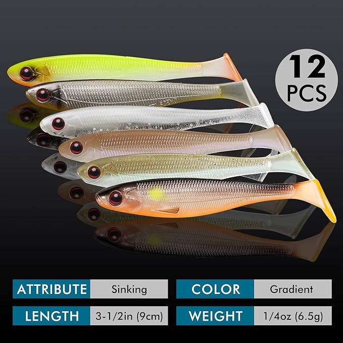 TRUSCEND Easy Catch Soft Lures, Unique Vibrating Swim Action and Trembly Sinking Move for More Bites, Amazing Soft Swimbaits for Family Fishing, Well-Made Fishing Lures for Bass Trout Crappie Walleye