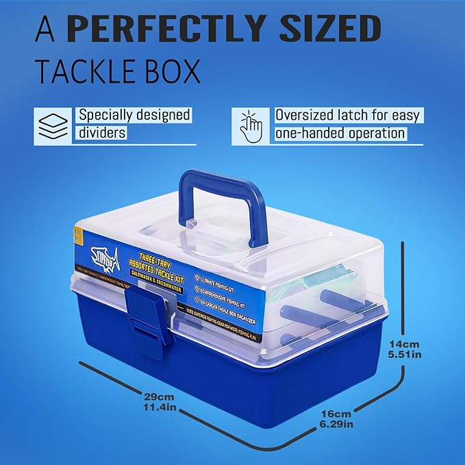 448-Pcs Fishing Lures Kit – Complete 3-Layer Tackle Box Set with Hooks, Weights, Bobbers, Pliers, Rigs, Leaders, Fluorocarbon Line, Accessories & More for Kids Fishing Gear