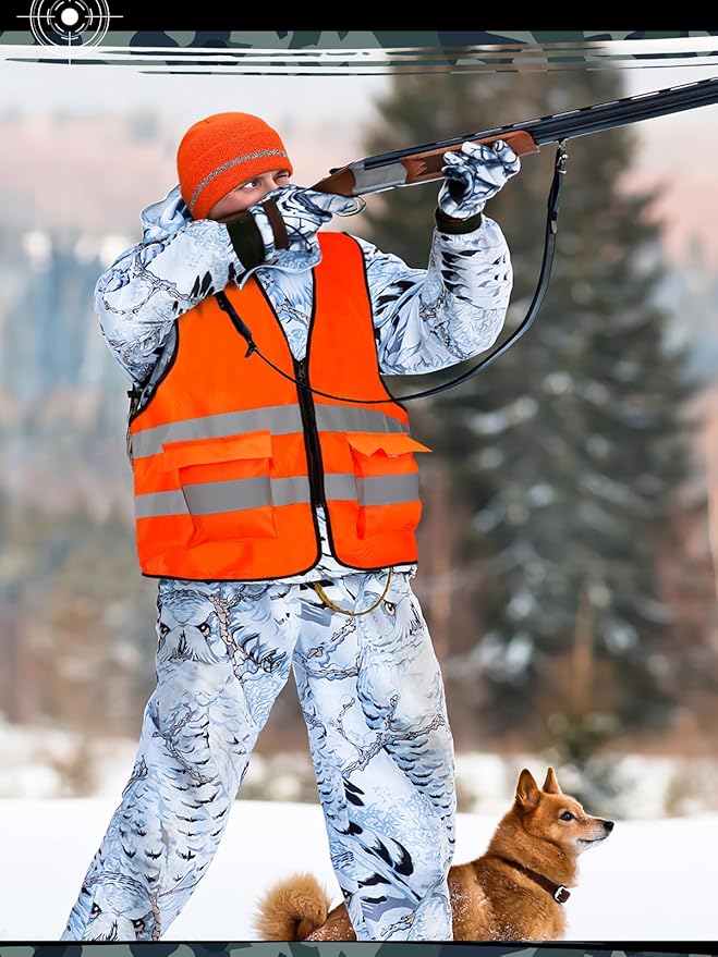 Apipi 2 Set Blaze Orange Hunting Vest and Beanie - High Visibility Safety Vest for Men, with Reflective Strips for Outdoor