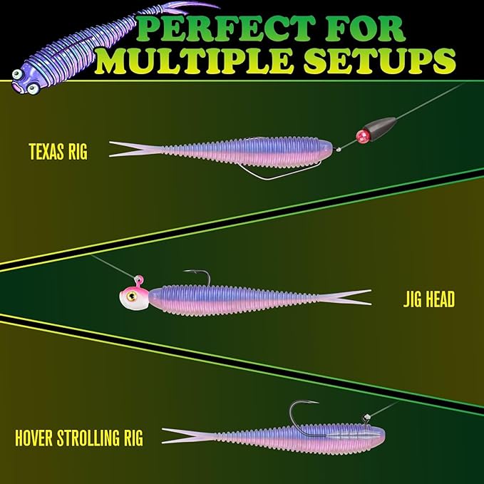 LUCKYFISHING Soft Plastic Baits 20PCS/30PCS/40PCS Forked Tail Fishing Soft Bait for Bass Walleye Trout Crappie Lures 3in/3.5in/4in