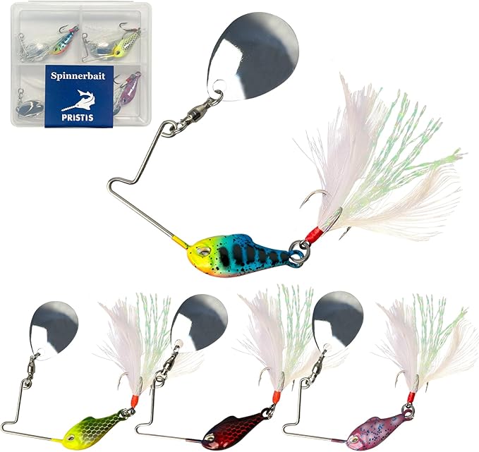 4 pcs Spinnerbait Fishing Lures, Spoon Rig Lures, Blade Spinner Baits with Treble Hook, Slow Sinking Swimbait Metal Jig Kit for Freshwater Saltwater Smallmouth & Spotted Bass Trout Crappie
