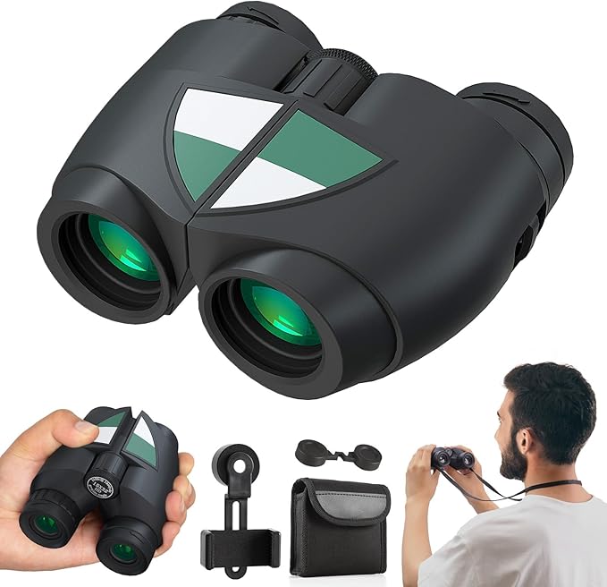 15x32 Compact Binoculars for Adults and Kids, High Power Lightweight Small Binoculars with Phone Adapter for Concert Cruise Ship Hiking Bird Watching Travel Safari Viewing Football Sports