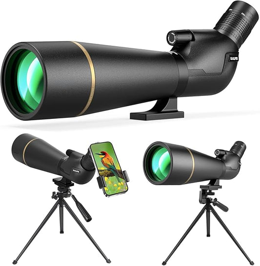 Spotting Scope 25-75x85 HD with Phone Adapter, Tripod & Carrying Bag -Fully Multi-Coated Optics,BAK4 High Definition Waterproof Spotter Scope for Birding, Hunting, Astronomy, Outdoor Observation,Black