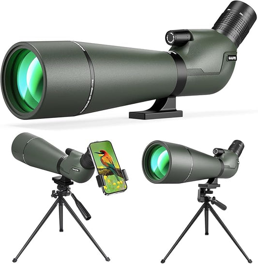 Spotting Scope 25-75x85 with Phone Adapter, Tripod & Carrying Bag -Fully Multi-Coated Optics,BAK4 High Definition Waterproof Spotter Scope for Birding, Hunting, Astronomy, Outdoor Observation,Green