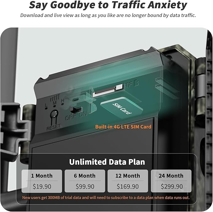 SEHMUA Cellular Trail Cameras with Live Streaming, Built-in 4G LTE SIM Card, Phone Access, Solar Powered Game/Deer Camera, Motion Activated, 0.2s Trigger Time, Low Light Night Vision, IP66 Waterproof