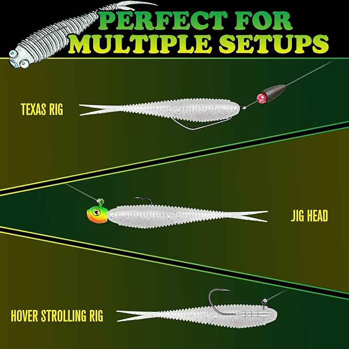 LUCKYFISHING Soft Plastic Baits 20PCS/30PCS/40PCS Forked Tail Fishing Soft Bait for Bass Walleye Trout Crappie Lures 3in/3.5in/4in