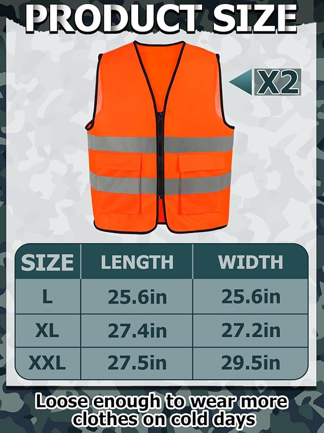 Apipi 2 Set Blaze Orange Hunting Vest and Beanie - High Visibility Safety Vest for Men, with Reflective Strips for Outdoor