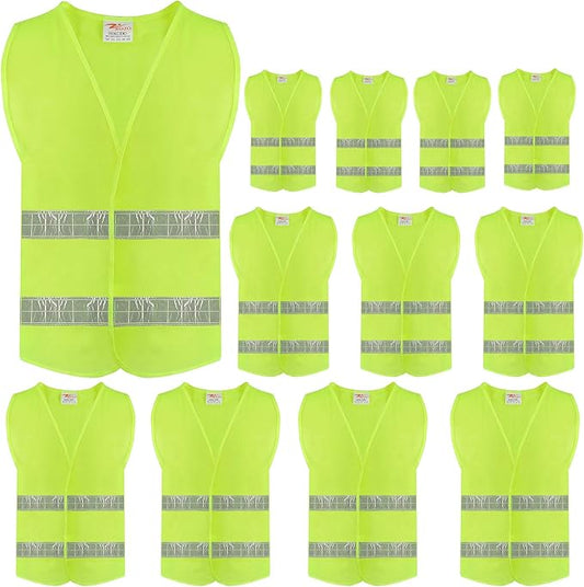 zojo Normal Visibility Safety Vests,12 Pcs, Adjustable Size,Lightweight Mesh Fabric, Wholesale Safety Vest for Outdoor Works, Fits for Men(Neon Yellow Updated)