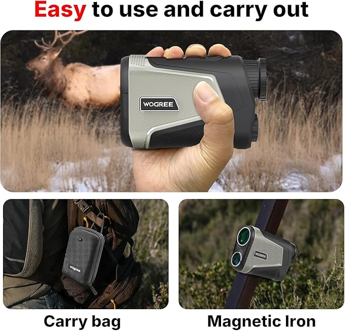 Laser Range Finder for Hunting, WOGREE 7X Magnification 1800 Yards OLED Red Display Rangefinder, Angle Measurement/Scan/Lock Vibration Mode, Waterproof, Lightweight for Archery, Bow