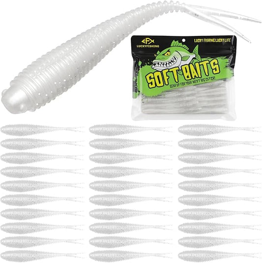LUCKYFISHING Soft Plastic Baits 20PCS/30PCS/40PCS Forked Tail Fishing Soft Bait for Bass Walleye Trout Crappie Lures 3in/3.5in/4in