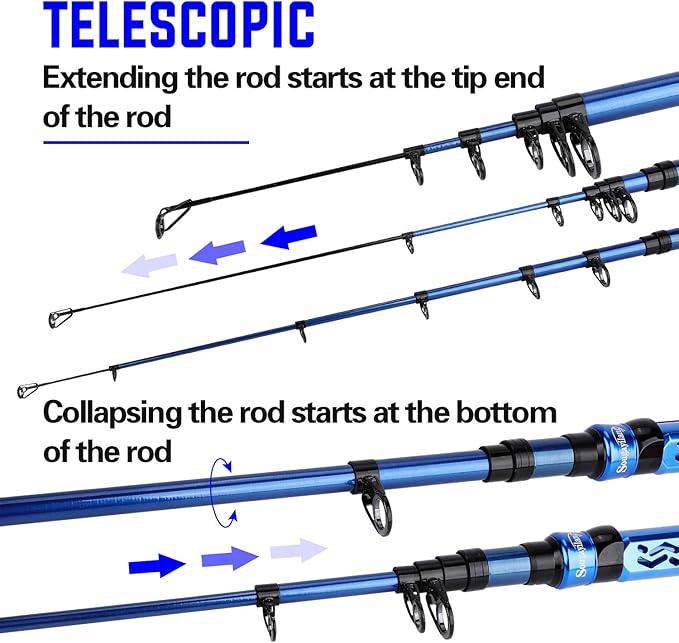 Sougayilang Telescopic Fishing Rod - 24 Ton Carbon Fiber,CNC Machined Reel Seat, Comfortable EVA Handle, Travel Fishing Rod for Bass Trout Fishing