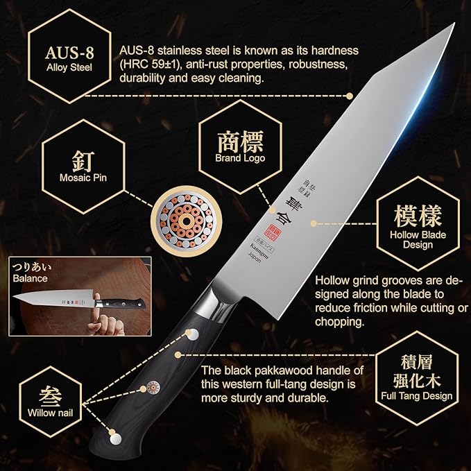 8.27 Inch Kiritsuke Knife, AUS-8 Alloy Steel Japanese Chef Knife with Full-Tang Pakkawood Handle, 210mm Chefs Knife with Premium Gift Box (Classic Series)