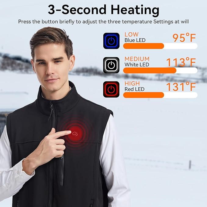 Soft Shell Heated Vest for Men with Battery, 9 Heating Zone Lightweight Insulated Electric Vest for Winter Outdoor
