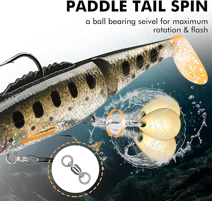 TRUSCEND Easy Catch Pre-Rigged Soft Lures, Unique Vibrating Swim Action and Trembly Sinking Move for More Bites, Amazing Soft Swimbait for Family Fishing, Fishing Lures for Bass Trout Crappie Walleye