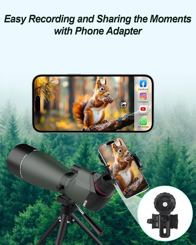 25-75X80 Spotting Scope for Shooting Hunting - Spotter Scopes with Tripod Phone Adapter Waterproof HD Scope for Target Shooting Bird Watching