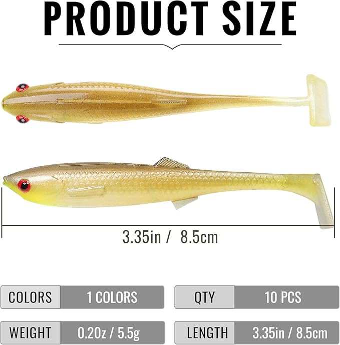 TRUSCEND Easy Catch Soft Lures, Unique Vibrating Swim Action and Trembly Sinking Move for More Bites, Amazing Soft Swimbaits for Family Fishing, Well-Made Fishing Lures for Bass Trout Crappie Walleye