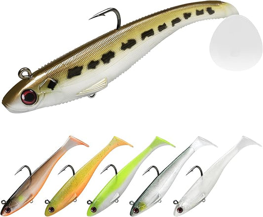 TRUSCEND Easy Catch Pre-Rigged Soft Lures, Unique Vibrating Swim Action and Trembly Sinking Move for More Bites, Amazing Soft Swimbait for Family Fishing, Fishing Lures for Bass Trout Crappie Walleye