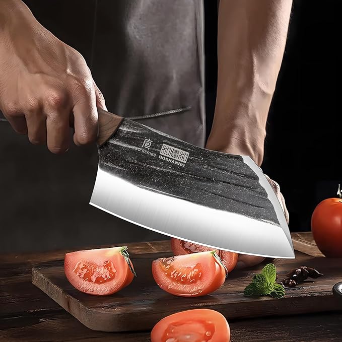 6 Inch Cleaver Knife, Hand Forged Vegetable Meat Cleaver, Full Tang Chopper Butcher Knife for Meat Cutting for Kitchen, Outdoor Cooking, Camping