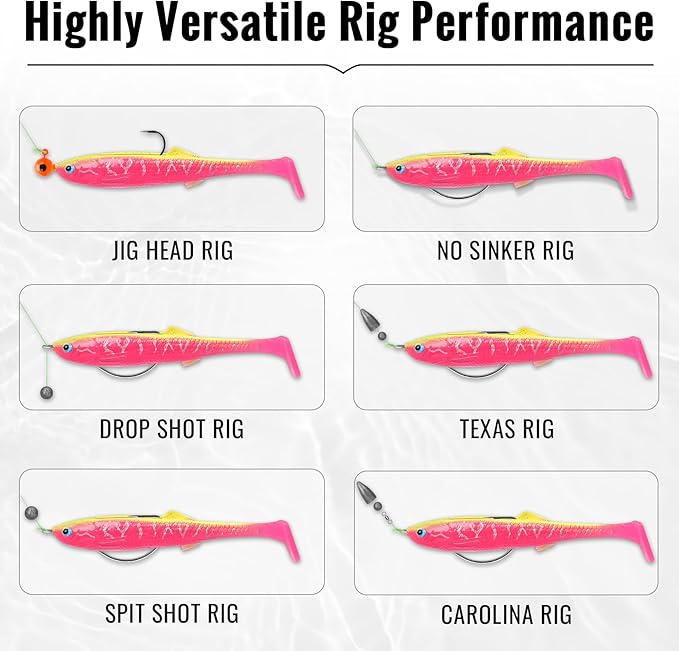 TRUSCEND Easy Catch Soft Lures, Unique Vibrating Swim Action and Trembly Sinking Move for More Bites, Amazing Soft Swimbaits for Family Fishing, Well-Made Fishing Lures for Bass Trout Crappie Walleye