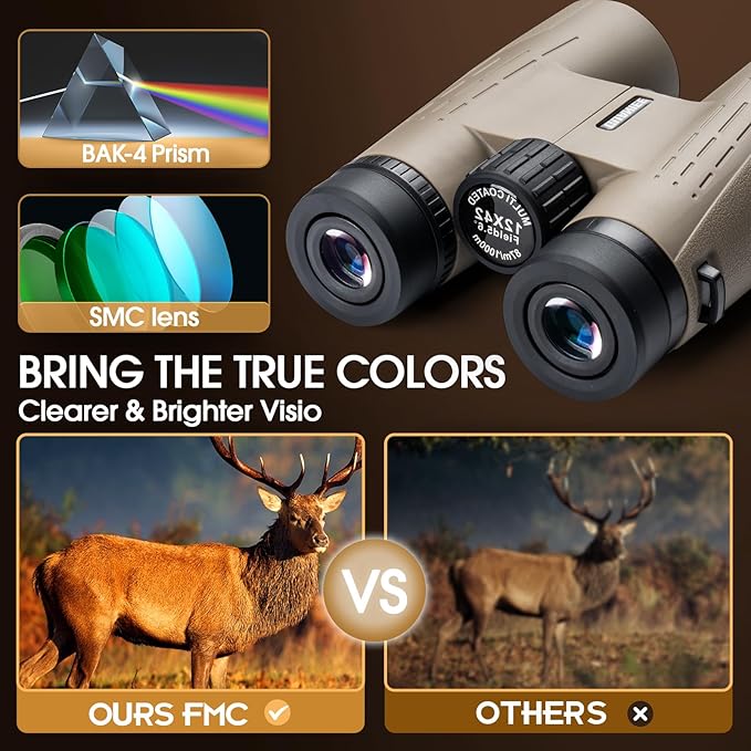 12x42 HD Binoculars for Adults High Powered Binoculars with Upgraded Phone Adapter Waterproof Compact Binocular with Low Light Night Vision for Bird Watching Hunting Outdoor Sports Concerts Green