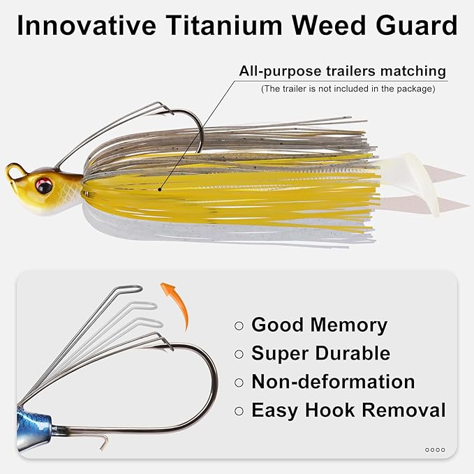 TRUSCEND Fishing Jigs with Ultra Smooth Teflon Hook, Tour Grade Titanium Weed Guard Swim Jigs, Valuable Weedless Skirted Jig, Well-Made Fishing Lures for Crappie Bass Trout, Freshwater Fishing Gear
