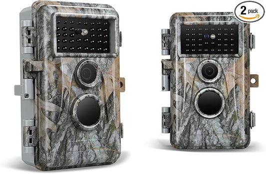 2-Pack Game & Trail Camera, 64MP 1296P H.264 MP4 Video Cam with 940nm No Glow Night Vision Motion Activated IP66 Waterproof for Outdoor Wildlife Monitoring, Yard Security, Animal Observation