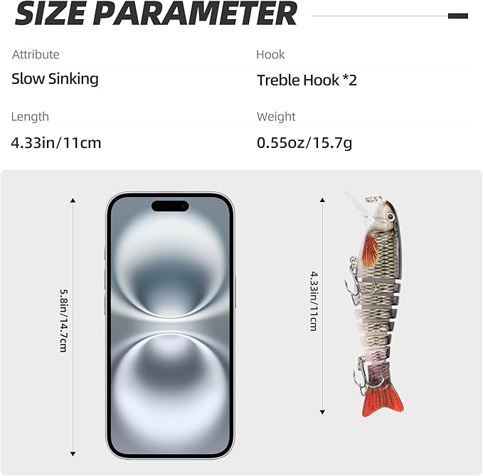 5PCS Lifelike Fishing Lures – Multi-Jointed Swimbait for Bass, Trout, Crappie, Walleye, Pike, Realistic Action with 3D Fish Eyes and Sharp Hooks, Perfect for Fishing Kits in Saltwater & Freshwater