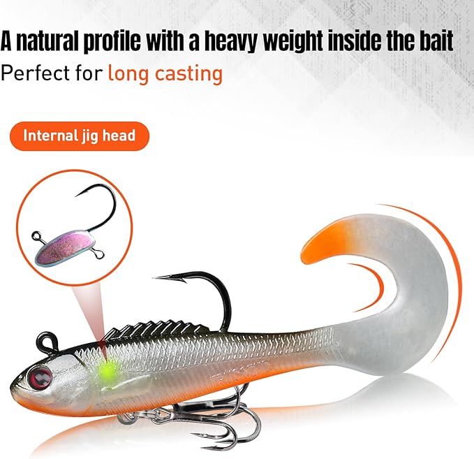 TRUSCEND Pre-rigged Fishing Jig Lures for Freshwater and Saltwater, Innovative Super Durable TPE Bass Lures, Lifelike Shrimp Crayfish Swimbait, Weedless Lure for Crappie Trout Walleye, Keep Separately