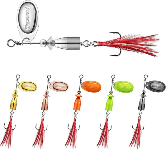TRUSCEND Swimming or Jigging Fishing Spinners with Two-Way Spinning Spoons System, Rooster Tail Fishing Lures with Flash Copper Body & Blade, Freshwater and Saltwater Blade Bait for Bass Walleye Trout
