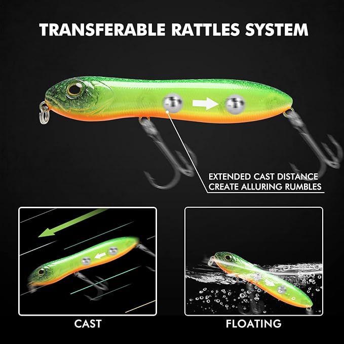 TRUSCEND PoPobait with BKK Hooks, Top Water Plopper Fishing Lures for Bass Walleye Pike Catfish Musky Perch, Floating Lure for Freshwater or Saltwater, Amazing Teasers Fishing Gifts for Family Fishing