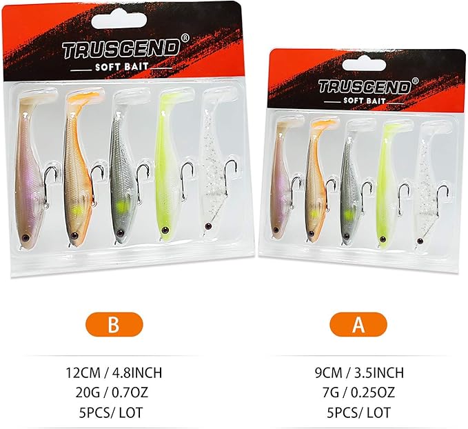 TRUSCEND Easy Catch Pre-Rigged Soft Lures, Unique Vibrating Swim Action and Trembly Sinking Move for More Bites, Amazing Soft Swimbait for Family Fishing, Fishing Lures for Bass Trout Crappie Walleye