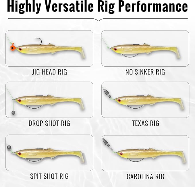 TRUSCEND Easy Catch Soft Lures, Unique Vibrating Swim Action and Trembly Sinking Move for More Bites, Amazing Soft Swimbaits for Family Fishing, Well-Made Fishing Lures for Bass Trout Crappie Walleye